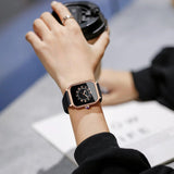 New Women's Square Watch - Fashion Silicone Strap Simulated Smart Dial 35mm Black Rose Gold Quartz Movement Watch