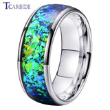 Domed Polished Bright Opal 8mm Men Women Tungsten Engagement Wedding Rings