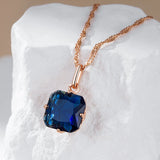 Vintage Design Classic Square Rolled 14K Rose Gold AAA Blue Zircon Pendant Necklace - Daily Fashion Jewellery