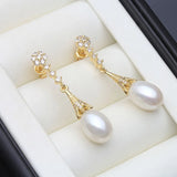 Classic Style Real Multicolour Pearl AAA Zircon Diamonds Long Drop Earrings