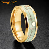 Polished Bevel Edges Electrocardiogram Luminous Glow Inlay Tungsten Carbide Rings