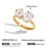 18K Gold Plated Stainless Steel Geometric Fashion Ring With Zircon Crystals Charm Jewellery