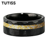 6/8mm Hammered Offset Groove Inlaid Moonstone Gold Foil Tungsten Carbide Rings