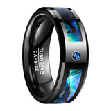 New Arrival Black Abalone Shell Ring with Blue CZ Crystal Tungsten Carbide Men and Women Wedding Ring - The Jewellery Supermarket