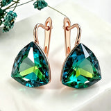 14 Karat Gold Filled Unique Gradient Big Green Zircon Crystal Luxury Dangle Earrings
