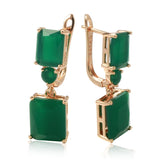 14 Karat Gold Filled Square Big Dark Green AAA Zircon Crystals Drop Vintage Earrings