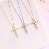 Remarkable 18KWP 2.5mm Moissanite Diamonds Cross Pendant Necklace - Silver Chain Fine Jewellery for Women - The Jewellery Supermarket