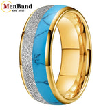 White Meteorite Block-like Turquoise Inlay 6/8MM Tungsten Rings for Men And Women