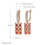 14 Karat Gold Filled Shiny Red AAA Zircon Crystals Square Drop Elegant Earrings For Women