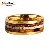 Classic Whiskey Barrel Oak Wood Deer Antler Inlay Tungsten Rings for Men Women