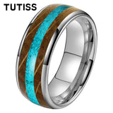 Amazing Whiskey Barrel Oak Wood Crushed Turquoise Inlay Tungsten Carbide Rings