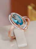 Luxury Oval 14K Rolled Rose Gold Light Blue AAA Zircon Crystal Double Hollow Ring - Vintage Style Party Jewellery