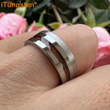 Rosewood Inlay Polished Brushed Finish Tungsten Flat Ring For Men Women