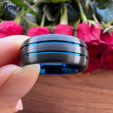 Domed Brushed Finish 8MM Black Blue Tungsten Carbide  Wedding Rings for Men Women