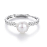 Elegant Braided Design Natural Pearl S925 Sterling Silver Adjustable Ring