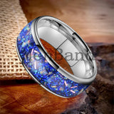 True Blue Galaxy Opal Inlaid Dome Polished 4MM 6MM 8MM Tungsten Men Women Rings