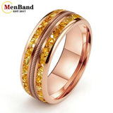 Gold/Blue Crystal Stones Guitar String Inlaid 8MM Men and Women Tungsten Rings