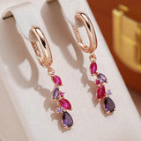 New Fashion Sparkling Dangle 14K Rolled Rose Gold Red Purple AAA Zircon Crystals Earrings - Personality  Jewellery