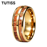 Double Groove Inlay Whiskey Wood, Domed High Polished Tungsten Carbide Rings