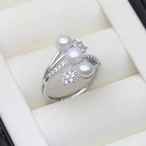 Luxury White Natural Pink White Pearls AAA Zircon Diamonds Silver Ring