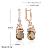 14K Rolled Gold Unique Brown AAA Zircon Crystals Snake Design Dangle Earrings for Women