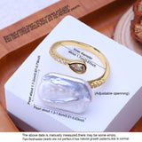 Freshwater Big Baroque Pearl Wrap Pear Cut AAA Zircon Diamond Gold Colour Ring