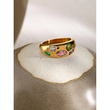 14K Gold Plated Multicolour Cubic Zirconia Diamonds Ring for Women - Fashion Jewelery