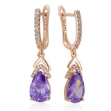 Elegant Sparkling 14K Rolled Rose Gold Geometric Purple AAA Zircon Diamonds Drop Earrings, Vintage Fashion Jewellery