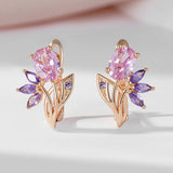 14K Gold Filled Purple AAA Zircon Crystals Flower Drop Earrings Trendy Jewellery
