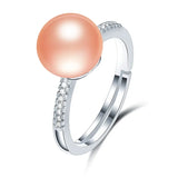 Superb Real Cultured Pearl Sterling Silver AAA Zircon Diamonds Adjustable Rings