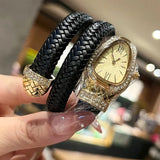 Fashionable Ladies Quartz Watch with Snake Shape Set with Zircon Diamonds, Casual Style Elegant Women's Wristwatches