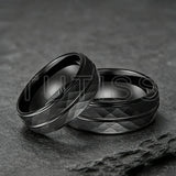 Black Blue Hammered 8mm Tungsten Carbide Wedding Engagement Rings