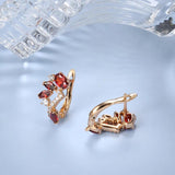 Brilliant Red Crystal Flower Luxury 14K Rolled Rose Gold AAA Zircon Crystals Trendy Fine Jewellery Earrings