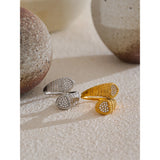 18K Gold Plated Stylish Adjustable Stainless Steel AAA Zirconia Diamonds Heart Snake Ring