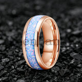 Rainbow Fire Opal Inlay 4/6/8mm Tungsten Carbide  Men Women Comfort Fit Rings