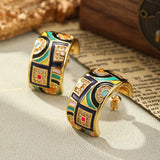 C Shaped Colourful Handmade Enamel Geometric Design Bohemia Stud Earrings