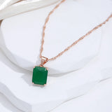 Awesome Dark Green 14K Rolled Rose Gold AAA Zircon Crystal Square Pendant Necklaces For Women Fine Jewellery