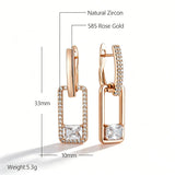 14 Karat Rolled Gold Shiny White AAA Zircon Diamonds Square Long Drop Earrings For Women