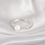 925 Sterling Silver Open Cuff Ring Natural White Pearl-Minimalist Jewellery