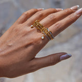 Fashion Stainless Steel 18K Gold Colour Plated Plain Zirconia Multi Ring