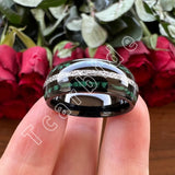 Bright Meteorite and Malachite Inlay 8MM Tungsten Carbide Wedding Men Women Ring