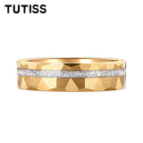 Gold Hammered Crushed White Opal Inlay 6/8mm  Wedding Tungsten Couples Rings