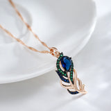 14K Rolled Gold Leaf Design Blue Black AAA Zircon Crystals Vintage Pendant Necklace