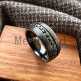 Black Silver Cubic Zirconia Stones Inlay 8mm Mens Womens Wedding Tungsten Ring