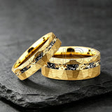 Mens 6/8mm Black Gold Meteorite Gold Foil Tungsten Carbide Rings Men's Wedding Rings