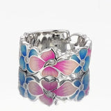 Exquisite Pink Blue Enamel Handmade Butterfly Vintage 925 Silver Ring