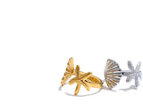 18K Gold Plated Ocean Style Stainless Steel Metal Shell Starfish Adjustable Summer Charm Ring