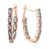 14 Karat Rolled Gold Oval Multicolor AAA Zircon Crystals Long Drop Luxury Earrings