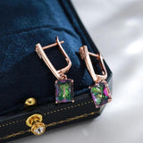 Amazing 14K Rolled Rose Gold Square Colorful AAA Zircon Crystals Long Drop Earrings - Luxury Fashion Jewellery