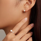 Geometric Silver Quality Shell Pearl Pave Setting AAA Zircon Diamonds Ring